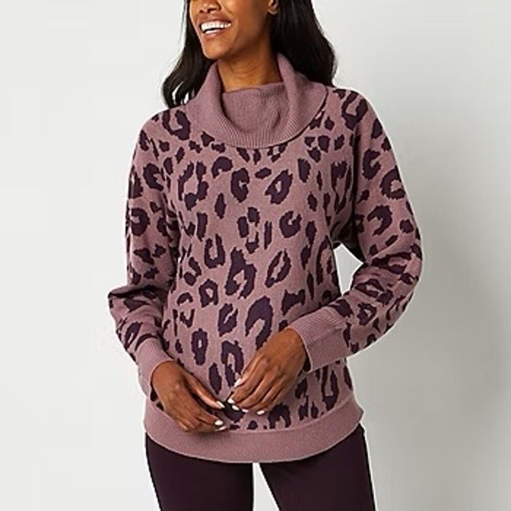 Liz Claiborne Causal Chic Women's Purple‎ Leopard Print Crowl neck Sweater
